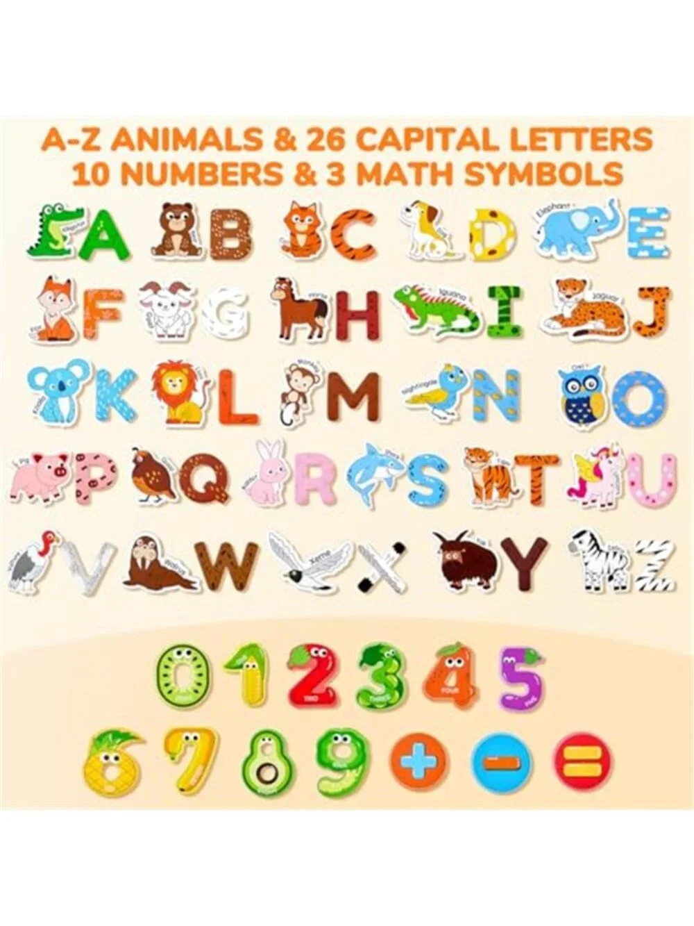 26 Wooden Kids Magnets Cute Animals Alphabet Uppercase Letters Fridge Magnets